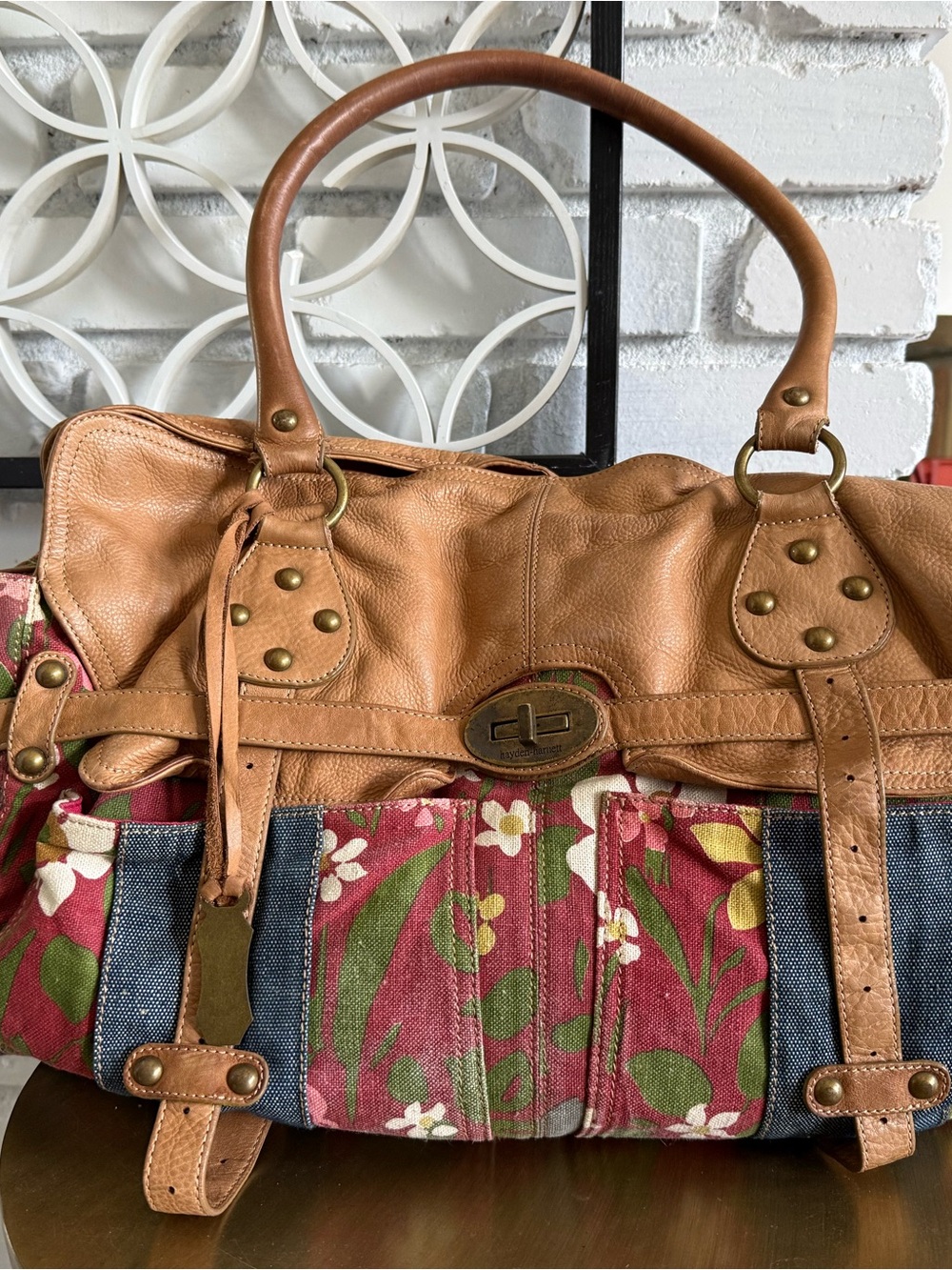 hayden-harnett Paule Edition Weekender/Tote Leather Denim Floral pattern